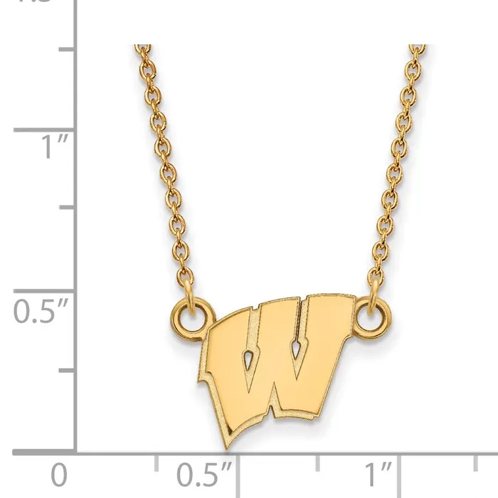 TreasureFineJewelers Necklaces Sterling Silver Goldplated University of Wisconsin Letter W Small Pendant 18 inch Necklace