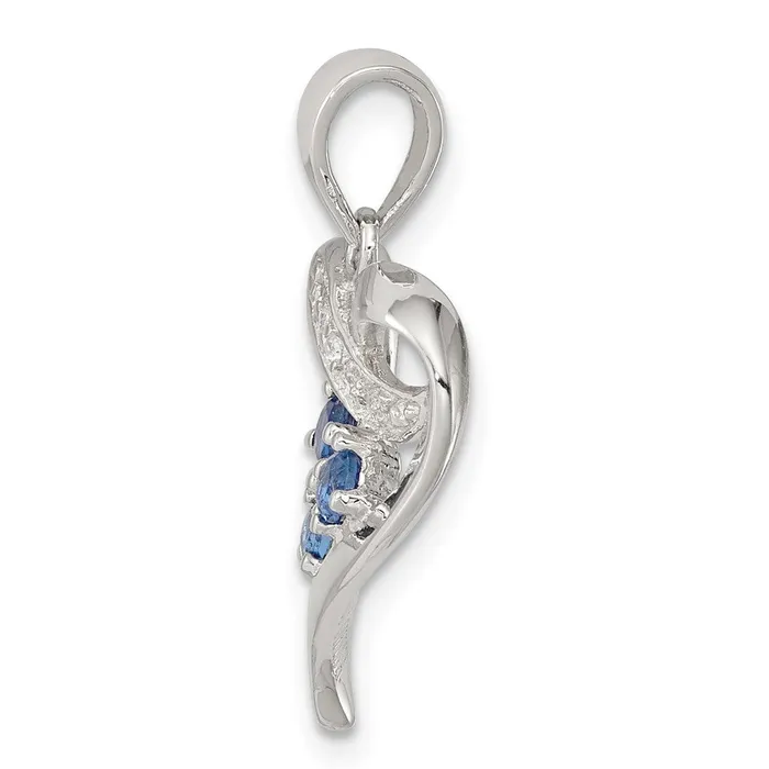 TreasureFineJewelers Necklaces Sterling Silver Rhodiumplated Blue Glass and Clear CZ Heart Pendant