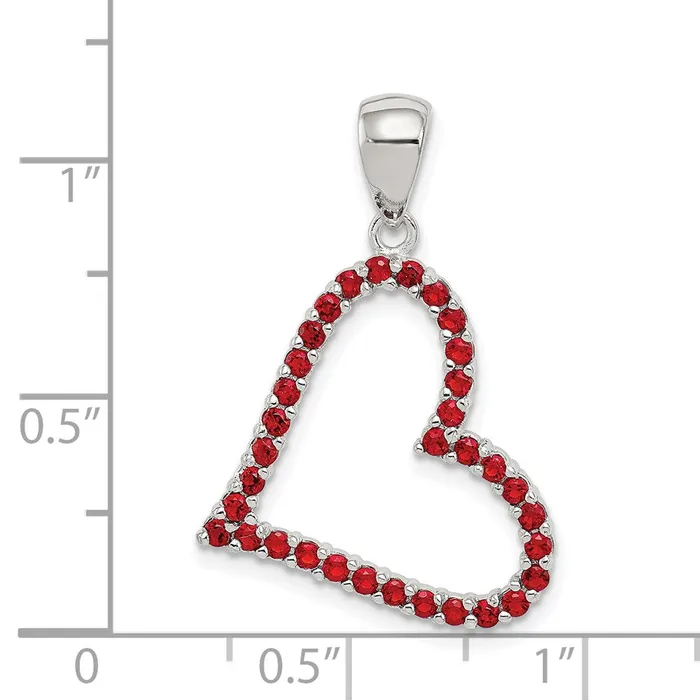 TreasureFineJewelers Necklaces Sterling Silver Rhodium Plated Red CZ Heart Pendant