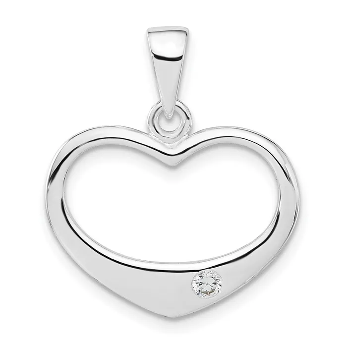TreasureFineJewelers Necklaces Sterling Silver White CZ Polished Heart Pendant
