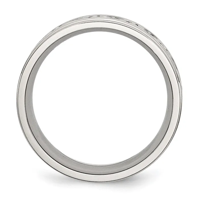 TreasureFineJewelers Rings Stainless Steel BrushedPolished Scroll Design 9mm Ridged Edge Band