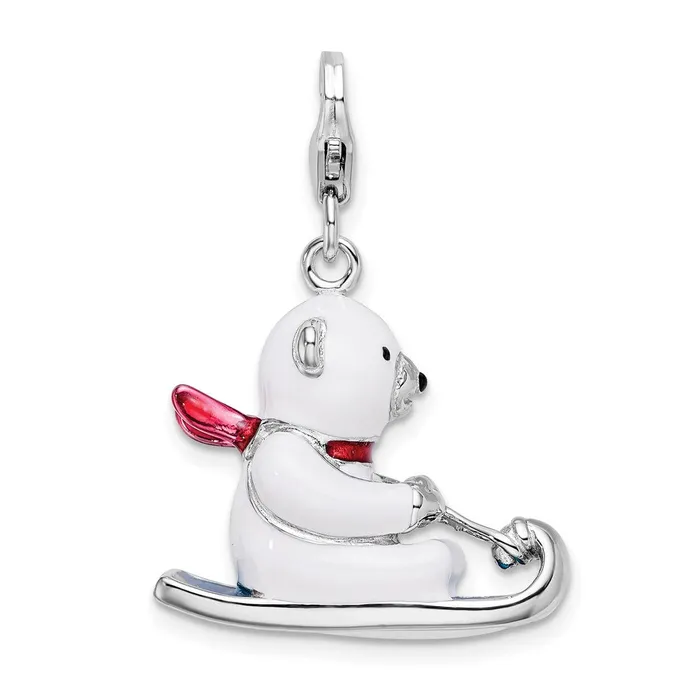 TreasureFineJewelers Rings Sterling Silver Amore La Vita Rhodpl 3D Enameled Polar Bear Sled Charm