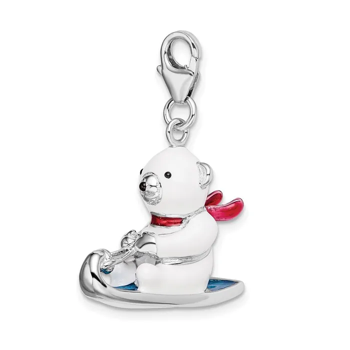 TreasureFineJewelers Rings Sterling Silver Amore La Vita Rhodpl 3D Enameled Polar Bear Sled Charm