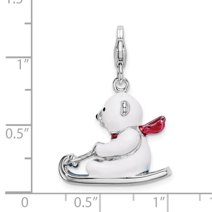 TreasureFineJewelers Rings Sterling Silver Amore La Vita Rhodpl 3D Enameled Polar Bear Sled Charm