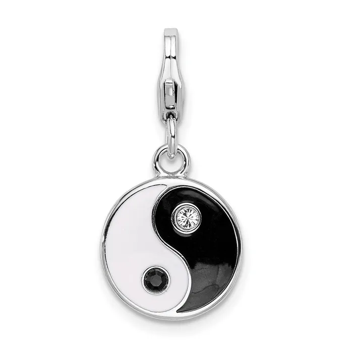 TreasureFineJewelers Rings Sterling Silver Amore La Vita Rhodpl Enameled Swarovski Yin Yang Charm