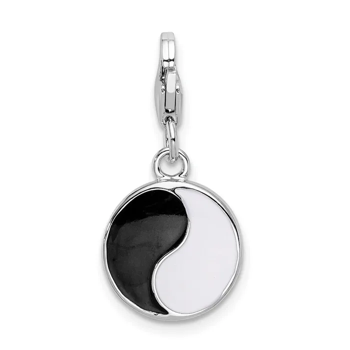 TreasureFineJewelers Rings Sterling Silver Amore La Vita Rhodpl Enameled Swarovski Yin Yang Charm
