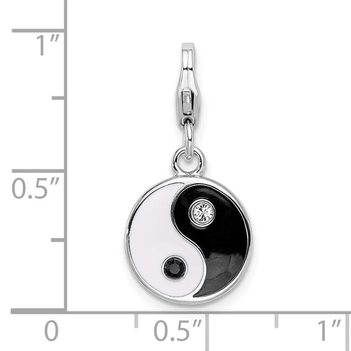 TreasureFineJewelers Rings Sterling Silver Amore La Vita Rhodpl Enameled Swarovski Yin Yang Charm