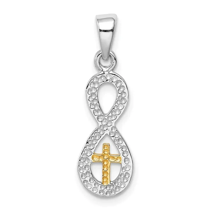 TreasureFineJewelers Rings Sterling Silver Gold tone Cross Infinity Pendant
