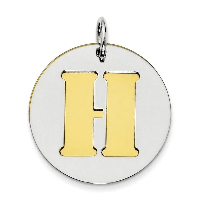 TreasureFineJewelers Rings Sterling Silver GP Initial H Double Plate Round Charm TreasureFineJewelers Rings Sterling Silver GP Initial H Double Plate Round Charm
