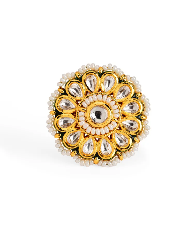 Curio Cottage Rings Pearl Stringed Kundan Floret Ring