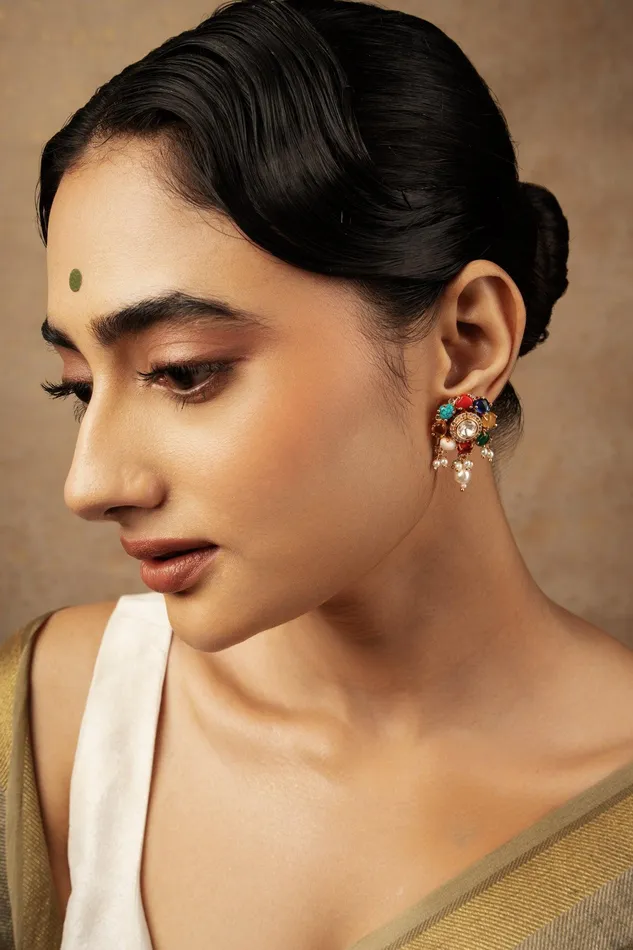 Earrings Curio Cottage Meira Navratna Flroal Stud Earrings