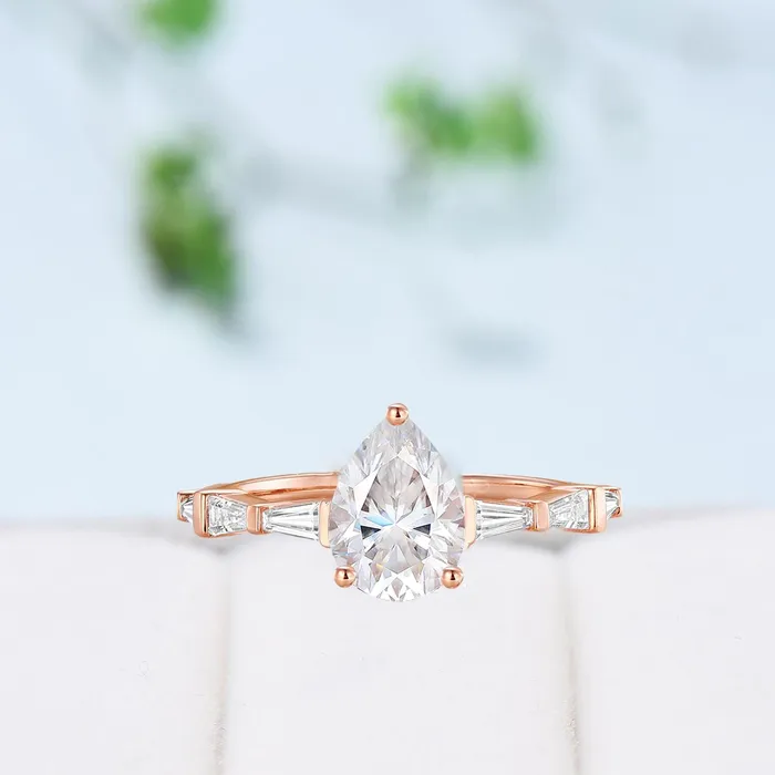 Asscher Cut Brilliant Moissanite ring Baguette Moissanite Engagement Ring 14K Rose Gold Vintage Wedding Ring Unique Anniversary Promise Ring PENFINE Rings