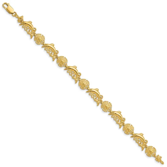 Bracelets WB Choice Jewelry 14K Dolphin and Sand Dollar BraceletWBCFB16017