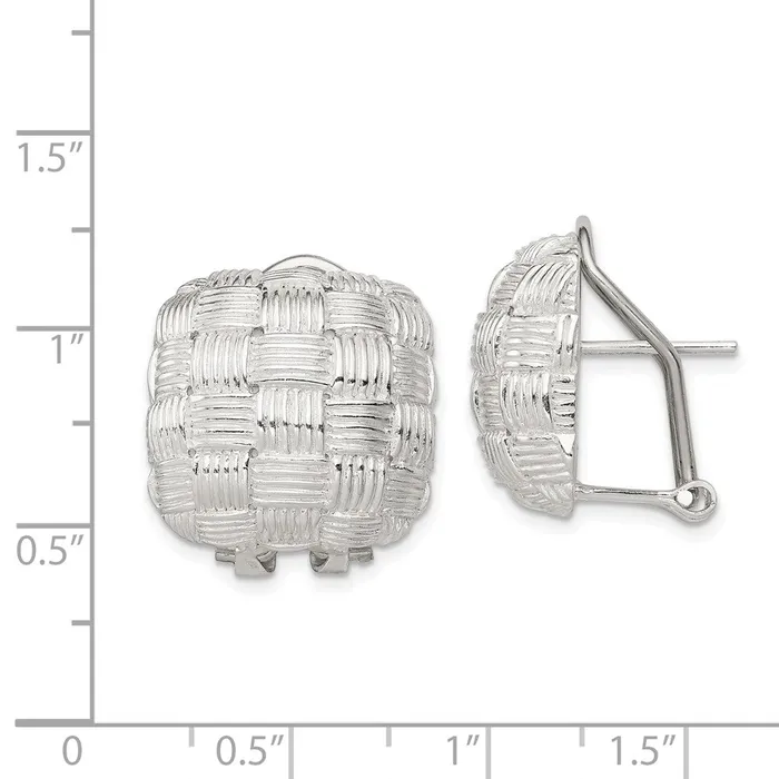 Earrings Sterling Silver Square Fancy Omega Back EarringsWBCQE2932 WB Choice Jewelry