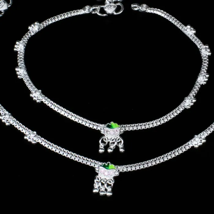 Indian Real Sterling Silver women daily wear Anklets Ankle Pair 103 Karizma Jewels Rings