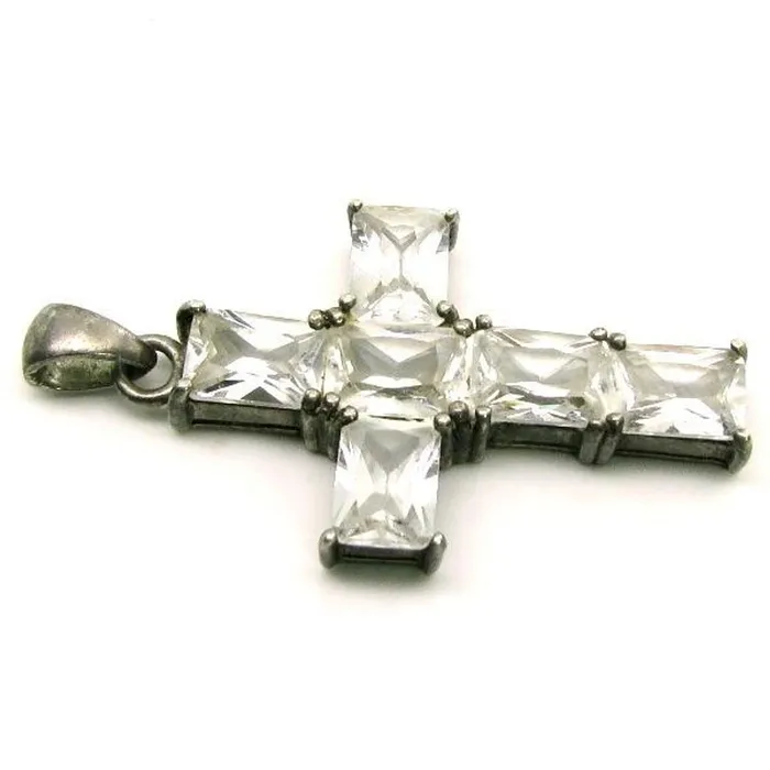 Karizma Jewels Cross Sleeve CZ Studded 925 Silver Pendant PreOwned Necklaces Karizma Jewels Cross Sleeve CZ Studded 925 Silver Pendant PreOwned Necklaces