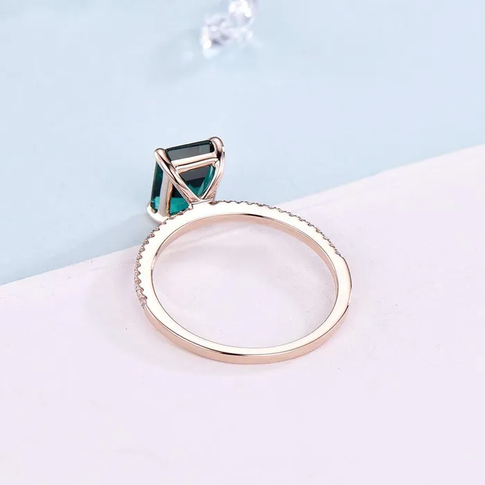 PENFINE Rings Emerald Cut Emerald Demi Diamond Engagement Ring