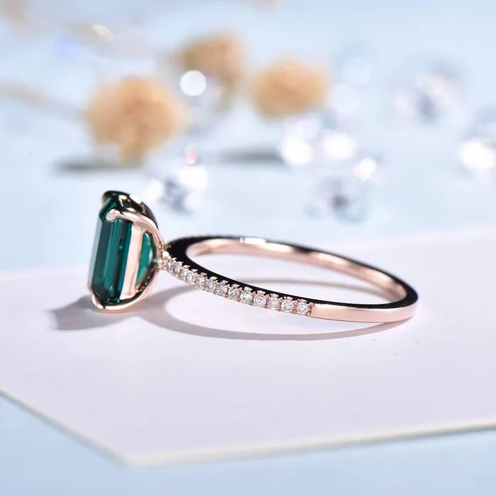 PENFINE Rings Emerald Cut Emerald Demi Diamond Engagement Ring