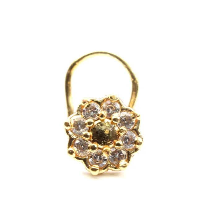 Rings Karizma Jewels Indian Gold Plated Nose Stud White CZ corkscrew piercing nose ring
