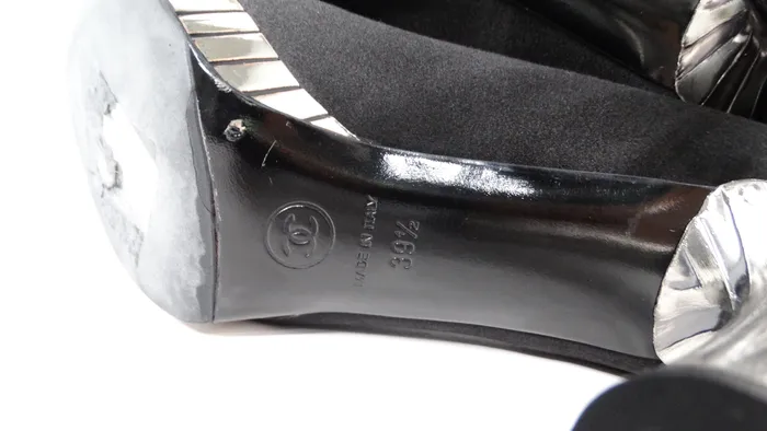 Rings Vintage by Misty Chanel Black Satin Pumps With SilverTone Heels