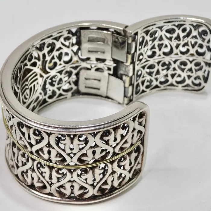 Vintage by Misty Bracelets Charles Krypell Sterling Silver Gold and Black and White Diamond Cuff Bracelet