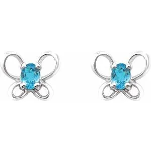 WB Choice Jewelry Earrings 14K White 4x3 mm Oval March Youth Butterfly Birthstone Earrings 653416608PSTWBC
