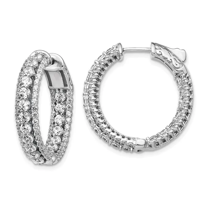 WB Choice Jewelry Earrings Sterling Silver Rhodiumplated CZ In Out Round Hoop EarringsWBCQE13016