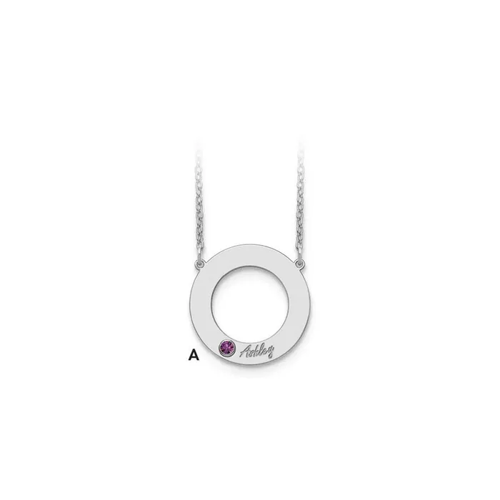 WB Choice Jewelry Necklaces 14KW 1 Name and Birthstone w 18k Bezel Cut Out Circle NecklaceWBCXNA8801W