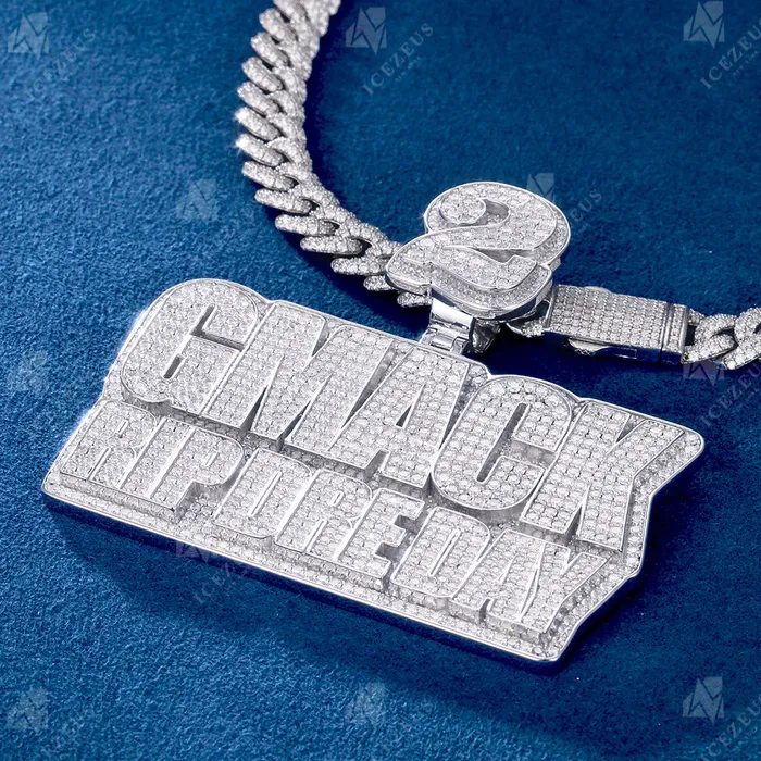 Custom Iced Out Number Bail Baguette Letter Pendant IceZeusShop Necklaces