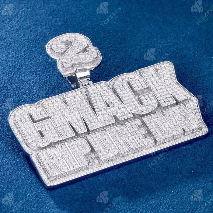 Custom Iced Out Number Bail Baguette Letter Pendant IceZeusShop Necklaces