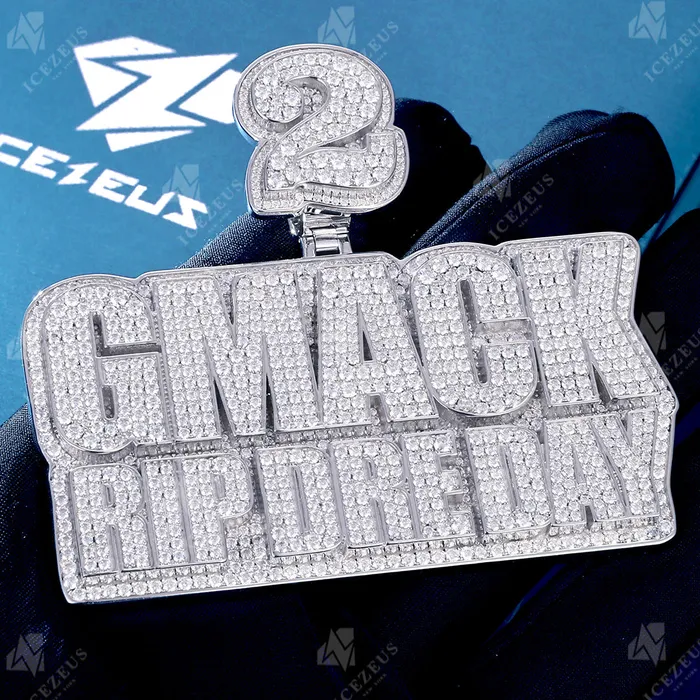 Custom Iced Out Number Bail Baguette Letter Pendant IceZeusShop Necklaces