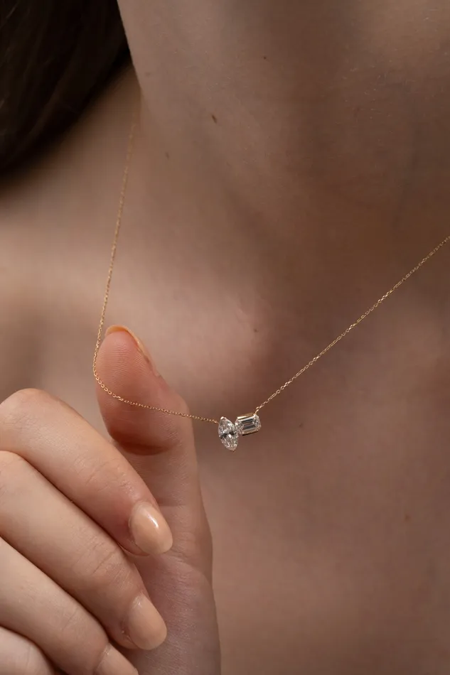 Marquise Emerald Duo Necklace PRMAL Necklaces