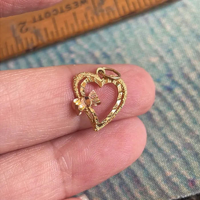 Necklaces Vintage Paris Jewelry Heart Bow Pendant Rose and Yellow Gold 14k Gold Vintage