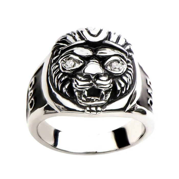 Rings Black and Silver Tone Stainless Steel Lion Head DAD Ring INOX JEWELRY