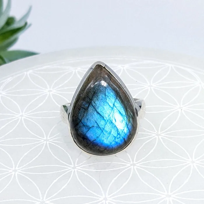 Rings Bliss Crystals Labradorite Sz 85 85 SS Teardrop Ring LV7008