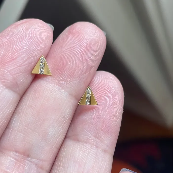 Vintage Paris Jewelry Earrings Diamond Triangle Stud Earrings 9k Gold Vintage