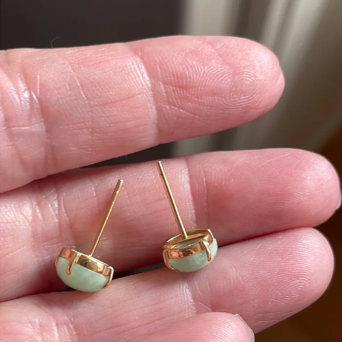 Vintage Paris Jewelry Earrings Jade Stud Earrings 14k Gold Vintage