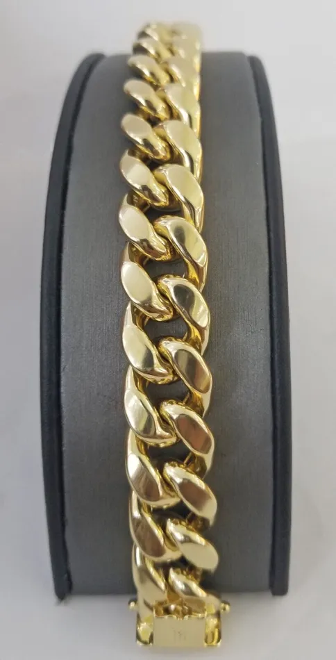 10K Yellow Gold Bracelet 15mm Miami Cuban Link 85 Real 10kt Gold Thick mens Gold and Diamond Bracelets