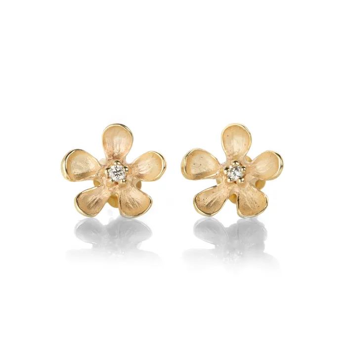 14k Yellow Gold Big Flower Studs Nicole Landaw Earrings