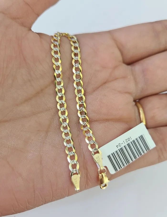 Bracelets Gold and Diamond Real 10K Solid Cuban Curb Link Bracelet Yellow Gold Diamond Cuts 35mm 6 Kids