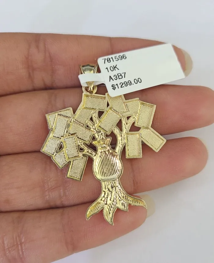 Gold and Diamond Necklaces 10K Franco Chain Money Tree Pendant Charm Necklace 2026 25mm Yellow Gold