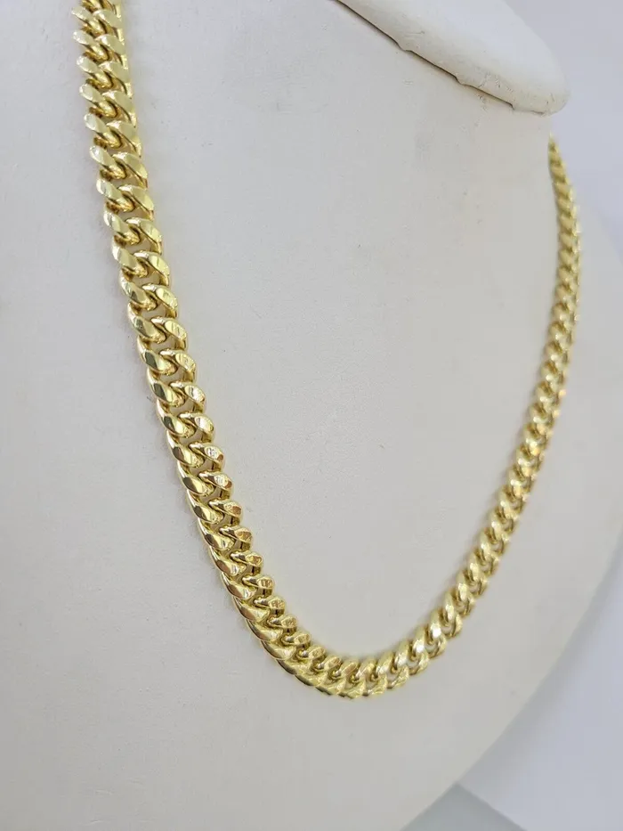 Gold and Diamond Real 14K Miami Cuban Link Chain Necklace Yellow Gold 24 inch 7mm Mens 14KT Necklaces