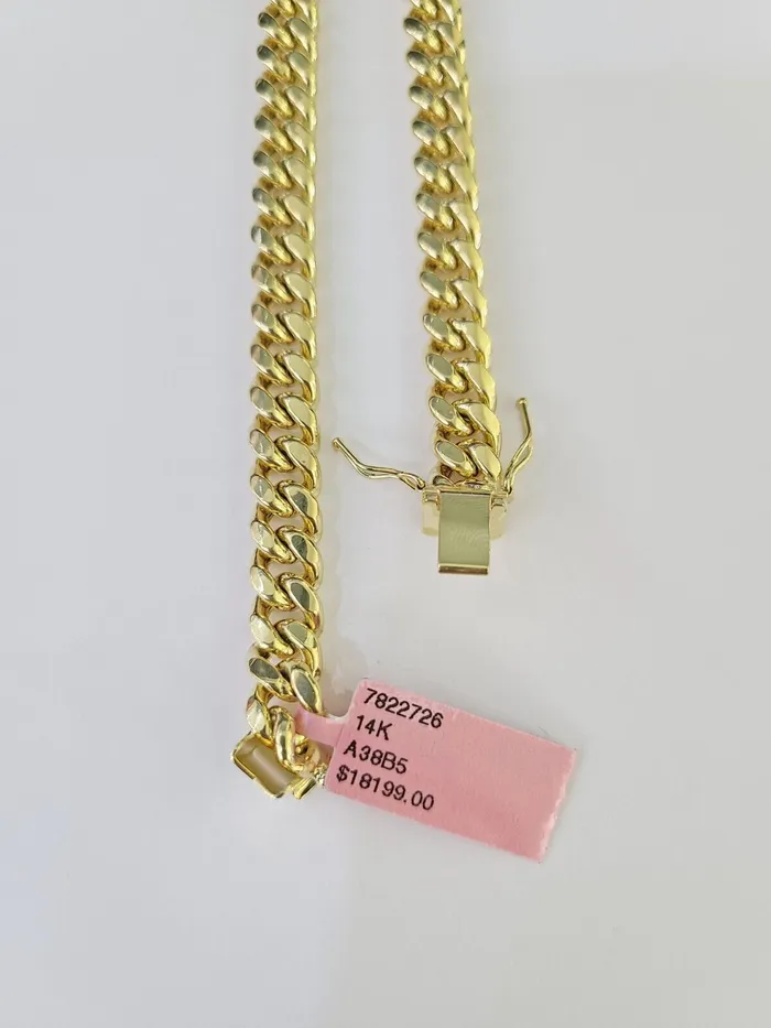 Gold and Diamond Real 14K Miami Cuban Link Chain Necklace Yellow Gold 24 inch 7mm Mens 14KT Necklaces
