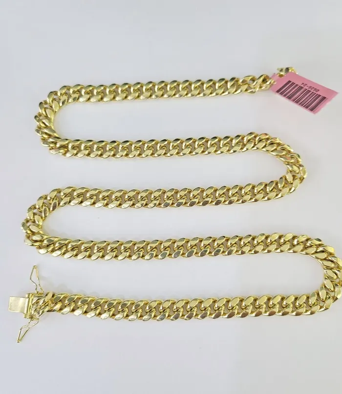 Gold and Diamond Real 14K Miami Cuban Link Chain Necklace Yellow Gold 24 inch 7mm Mens 14KT Necklaces