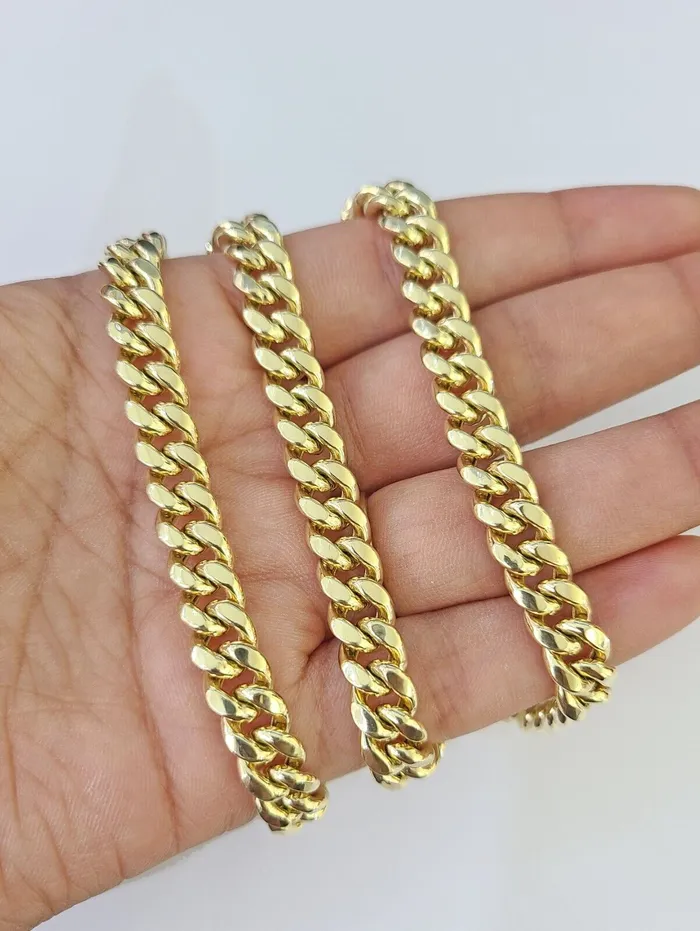 Gold and Diamond Real 14K Miami Cuban Link Chain Necklace Yellow Gold 24 inch 7mm Mens 14KT Necklaces
