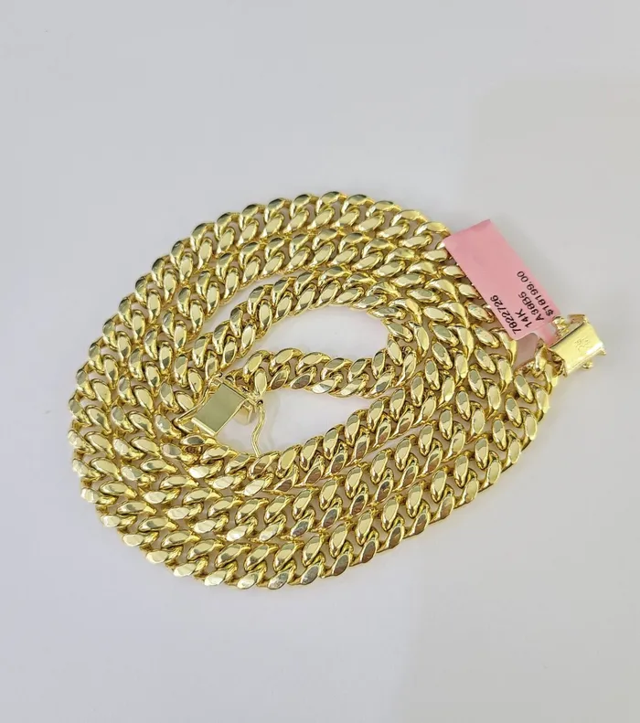 Gold and Diamond Real 14K Miami Cuban Link Chain Necklace Yellow Gold 24 inch 7mm Mens 14KT Necklaces