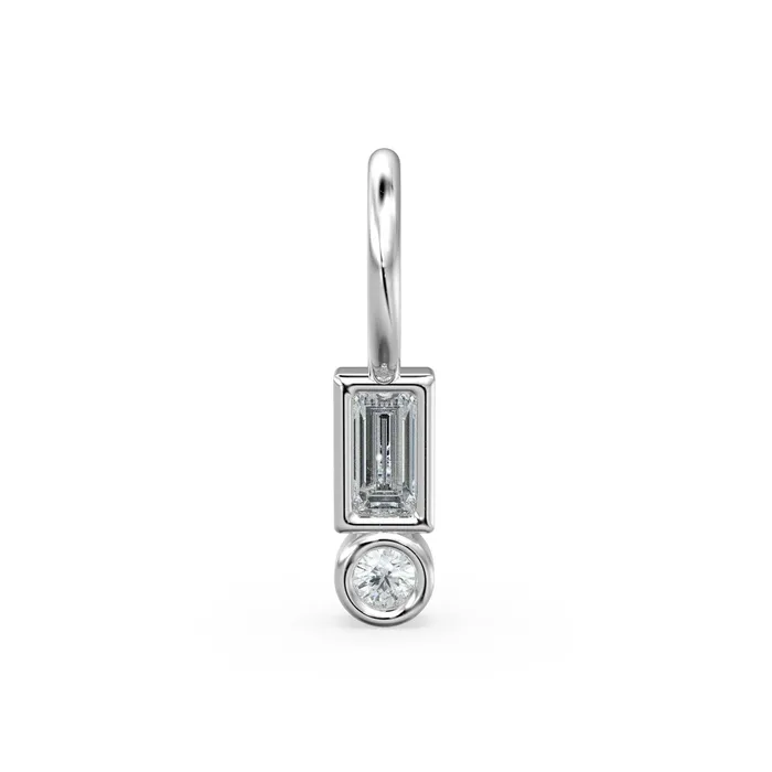 Jalvi Co Charm Necklaces TINY Baguette Diamond Charm Pendant 18k Solid Gold Round Charm Pendant Baguette Diamond Pendant Petite Diamond Charm Rectangle Shape