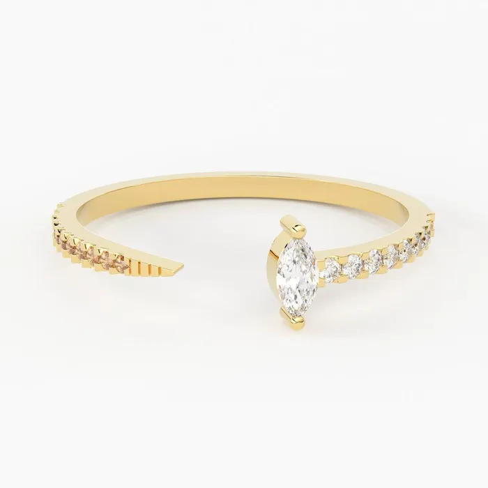Jalvi Co Rings Stackable Ring 14k Gold Pave Diamond Open Cuff Claw Diamond Ring Minimal Dainty Stacking Diamond Ring