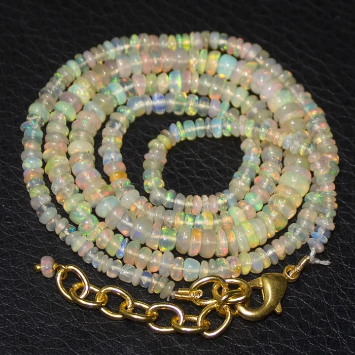 Necklaces Natural Ethiopian Welo Opal Gold Plated Smooth Rondelle Necklace 2mm 4mm 21 Beads Supplies USA