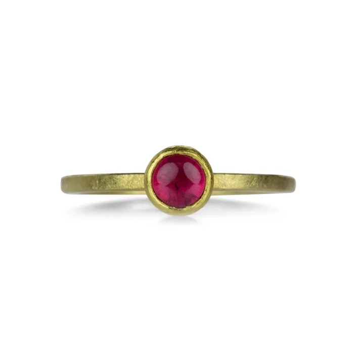 Petra Class Rings Round Pink Tourmaline Cabochon Ring